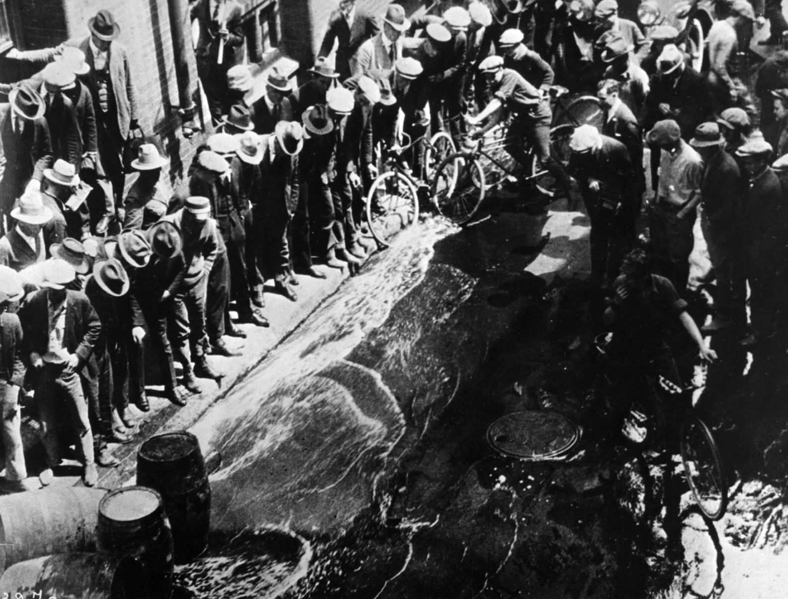 Contraband beer being poured into the streets